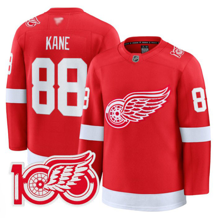 Personalized Patrick Kane Jersey #88 Detroit Red Wings 100th Anniversary Stitched Red