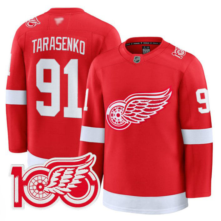 Personalized Vladimir Tarasenko Jersey #91 Detroit Red Wings 100th Anniversary Stitched Red