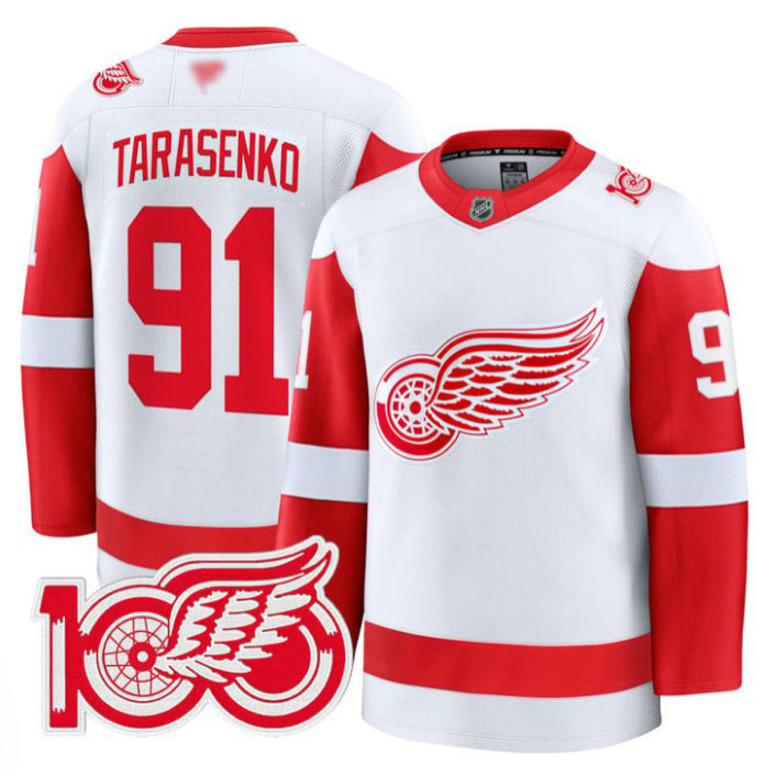 Personalized Vladimir Tarasenko Jersey #91 Detroit Red Wings 100th Anniversary Stitched White