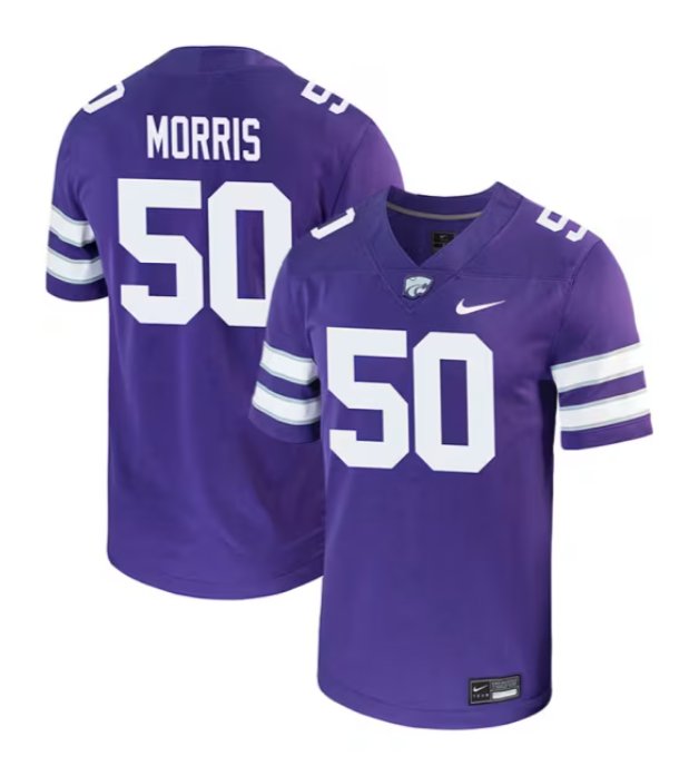 Personalized Boone Morris Jersey Purple #50 Kansas State Wildcats Game NCAA College Football