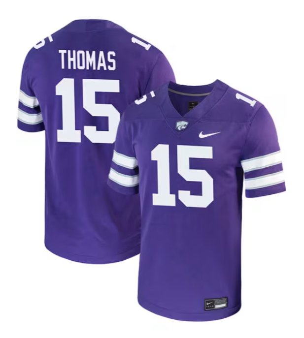 Personalized Dante Thomas Jersey Purple #15 Kansas State Wildcats Game NCAA College Football