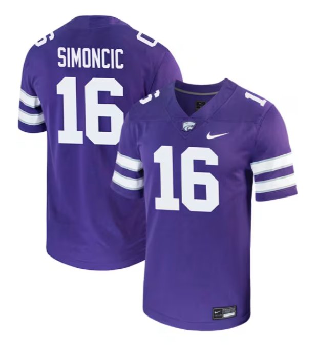 Personalized Kellen Simoncic Jersey Purple #16 Kansas State Wildcats Game NCAA College Football