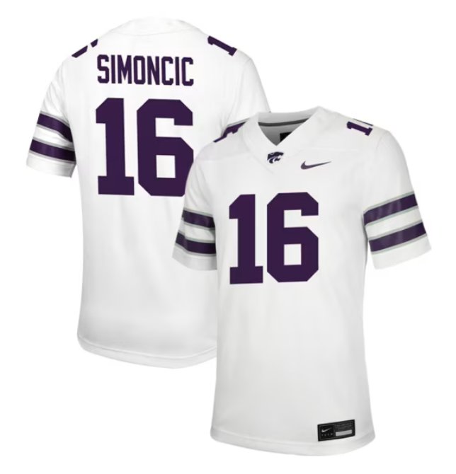 Personalized Kellen Simoncic Jersey White #16 Kansas State Wildcats Game NCAA College Football