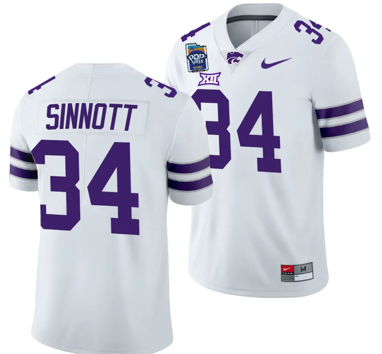 Personalized Ben Sinnott Jersey #34 Kansas State Wildcats 2023 Pop-Tarts Bowl Football White