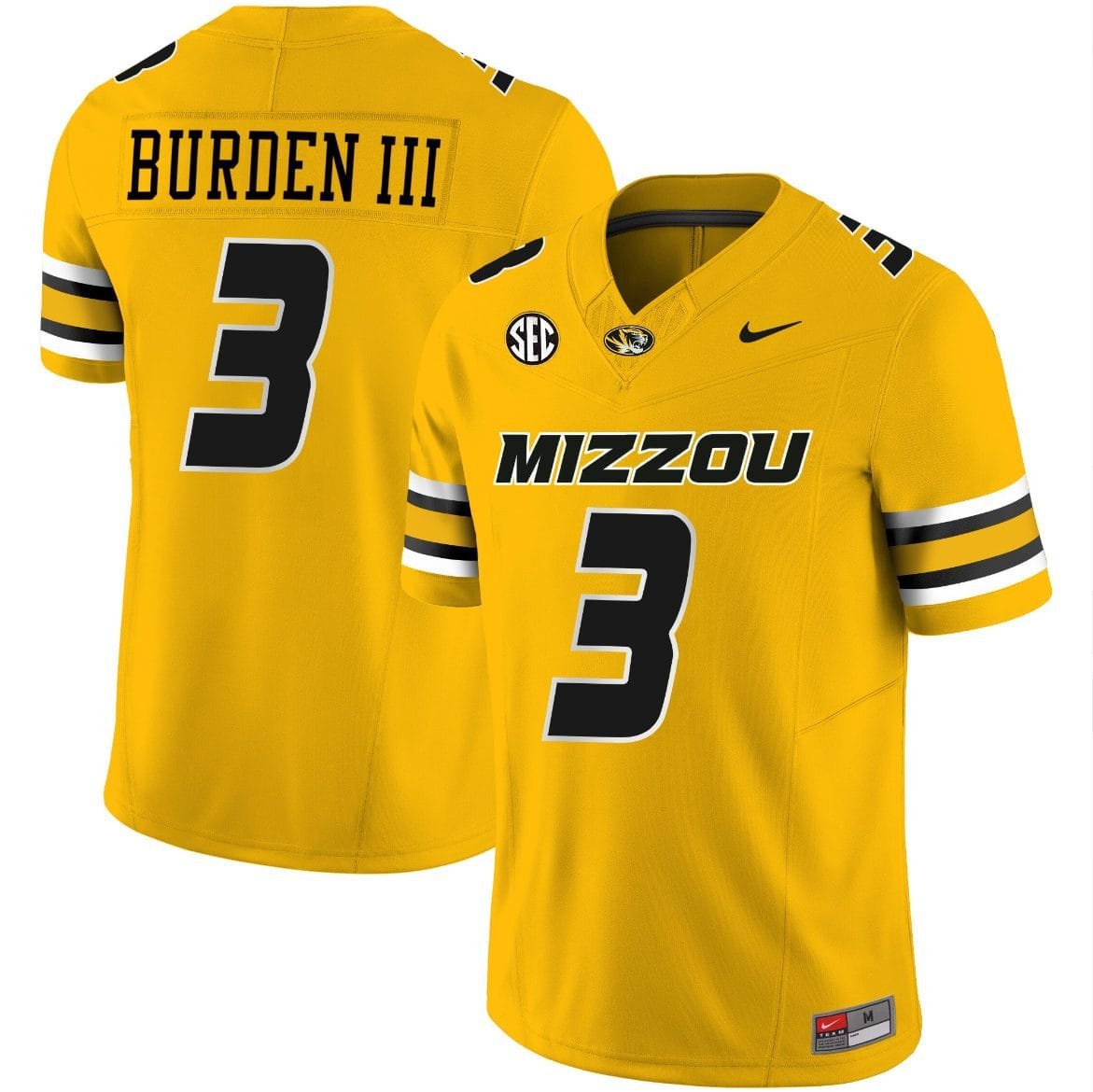 Personalized Missouri Tigers #3 Luther Burden III Jersey Yellow College Football Stitched 2024