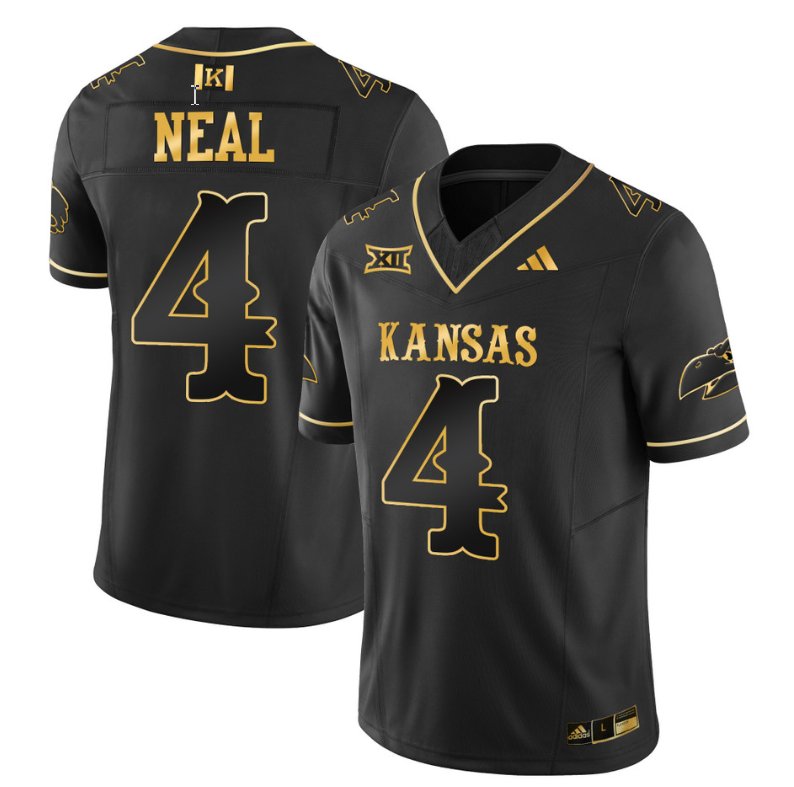 Personalized Devin Neal Jersey #4 Kansas Jayhawks Blackhawk Gold Football Black Gold