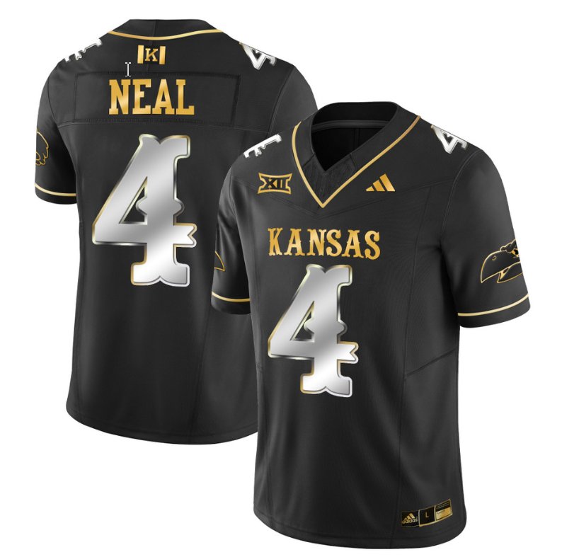 Personalized Devin Neal Jersey #4 Kansas Jayhawks Blackhawk Gold Football Black Limited