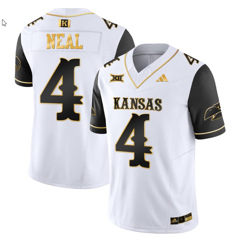 Personalized Devin Neal Jersey #4 Kansas Jayhawks Blackhawk Gold Football Black Sleeves