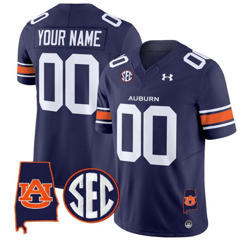 Personalized Custom Auburn Tigers Jersey Name and Number SEC Patch Limited College Football Navy
