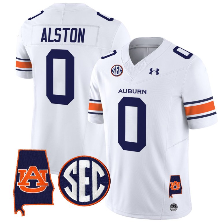 Personalized Damari Alston Jersey #0 Auburn Tigers SEC Patch Limited College Football Stitched White