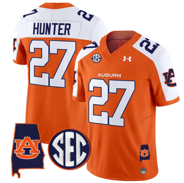 Personalized Jarquez Hunter Jersey #27 Auburn Tigers SEC Patch Limited College Football Orange Alternate
