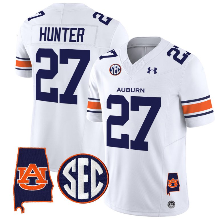 Personalized Jarquez Hunter Jersey #27 Auburn Tigers SEC Patch Limited College Football Stitched White