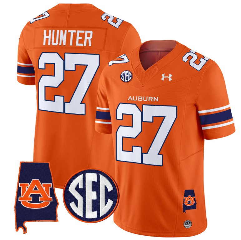 Personalized Jarquez Hunter Jersey #27 Auburn Tigers SEC Patch Limited College Football Stitched Orange
