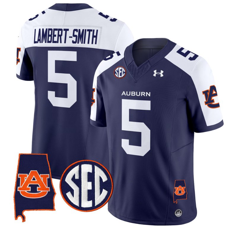 Personalized Lambert Smith Jersey #5 Auburn Tigers SEC Patch Limited College Football Navy Alternate