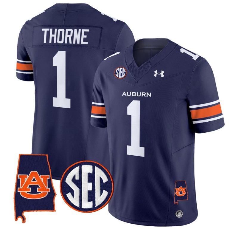 Personalized Payton Thorne Jersey #1 Auburn Tigers SEC Patch Limited College Football Stitched Navy