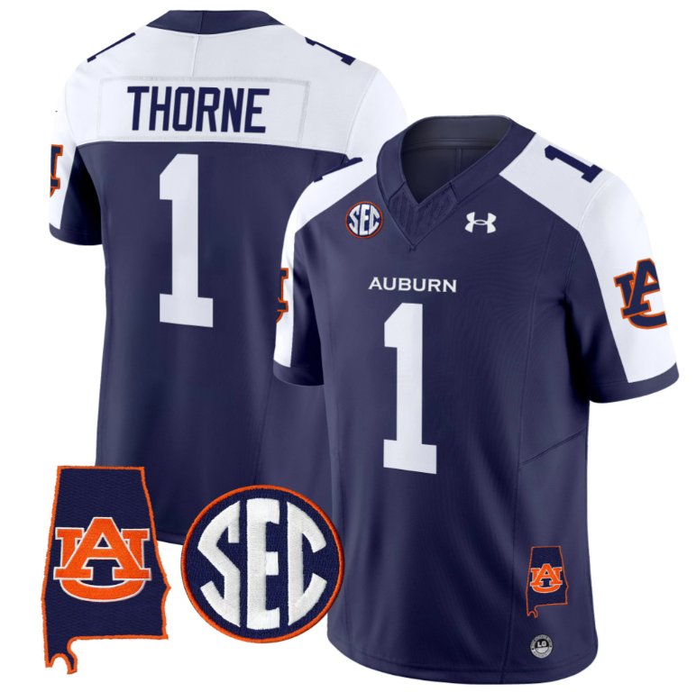 Personalized Payton Thorne Jersey #1 Auburn Tigers SEC Patch Limited College Football Navy Alternate