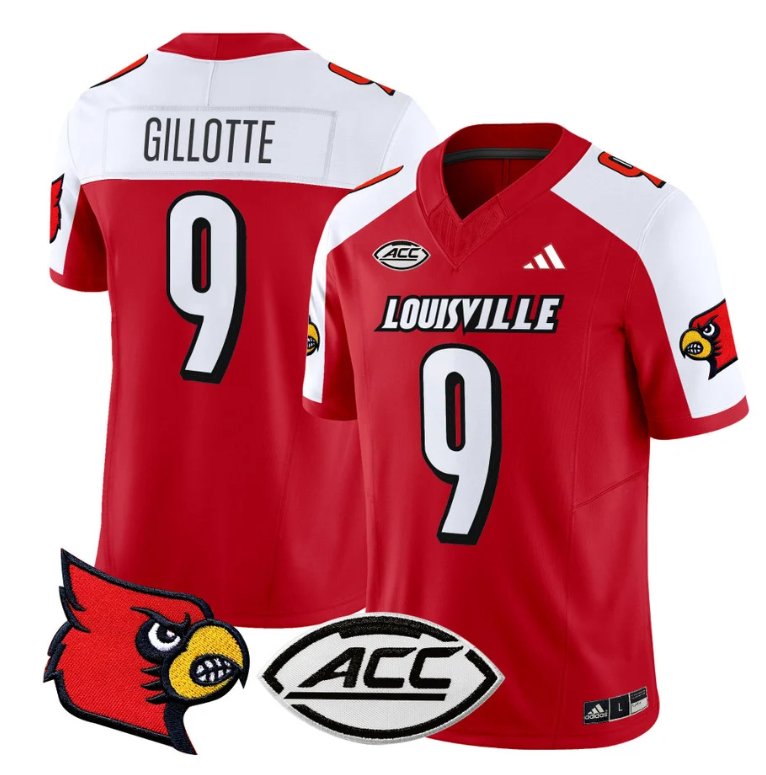Personalized Ashton Gillotte Jersey #9 Louisville Cardinals Football Stitched Red Alternate