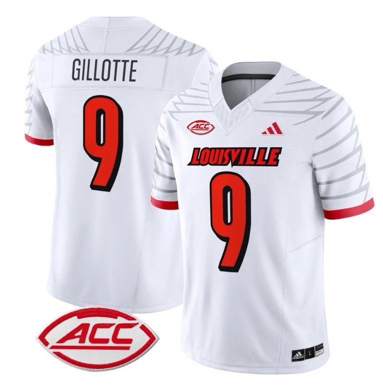 Personalized Ashton Gillotte Jersey #9 Louisville Cardinals Football Stitched White