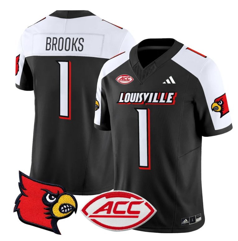Personalized Ja’Corey Brooks Jersey #1 Louisville Cardinals Football Stitched Black Alternate