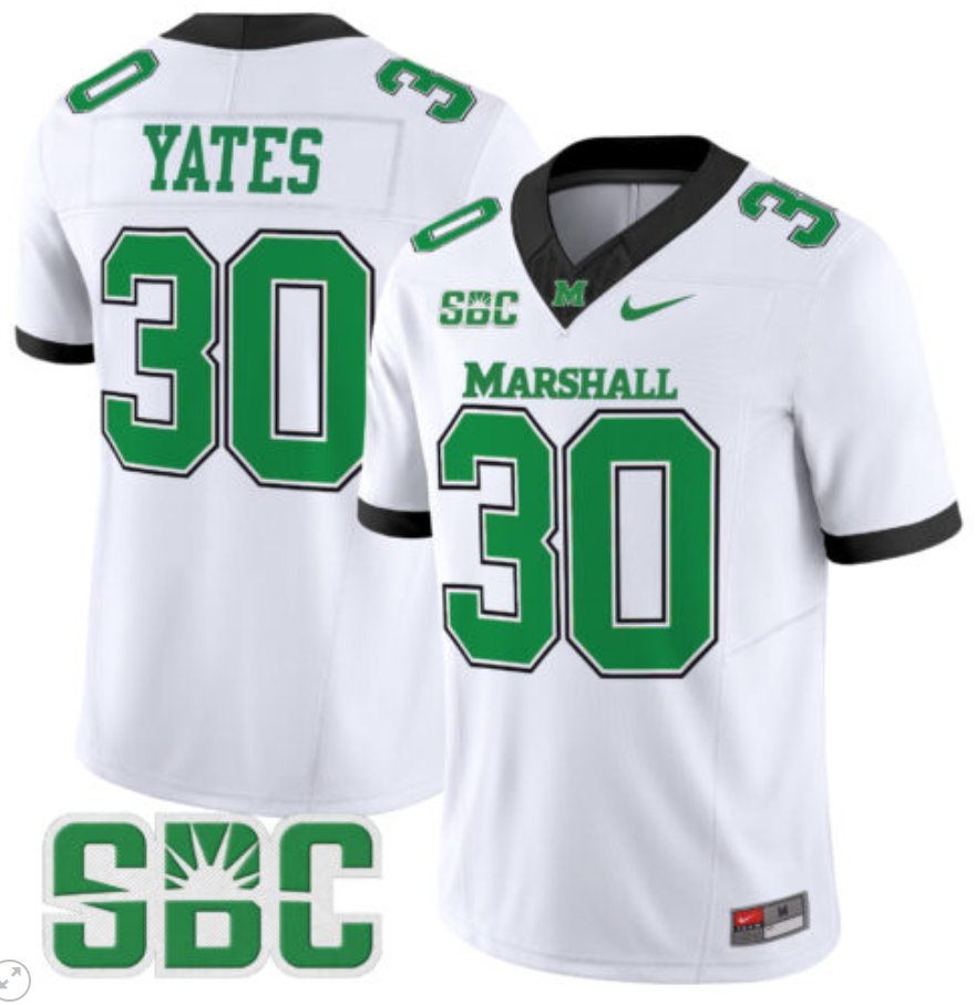 Personalized Jaden Yates Jersey #30 Marshall Thundering Herd Limited Football White