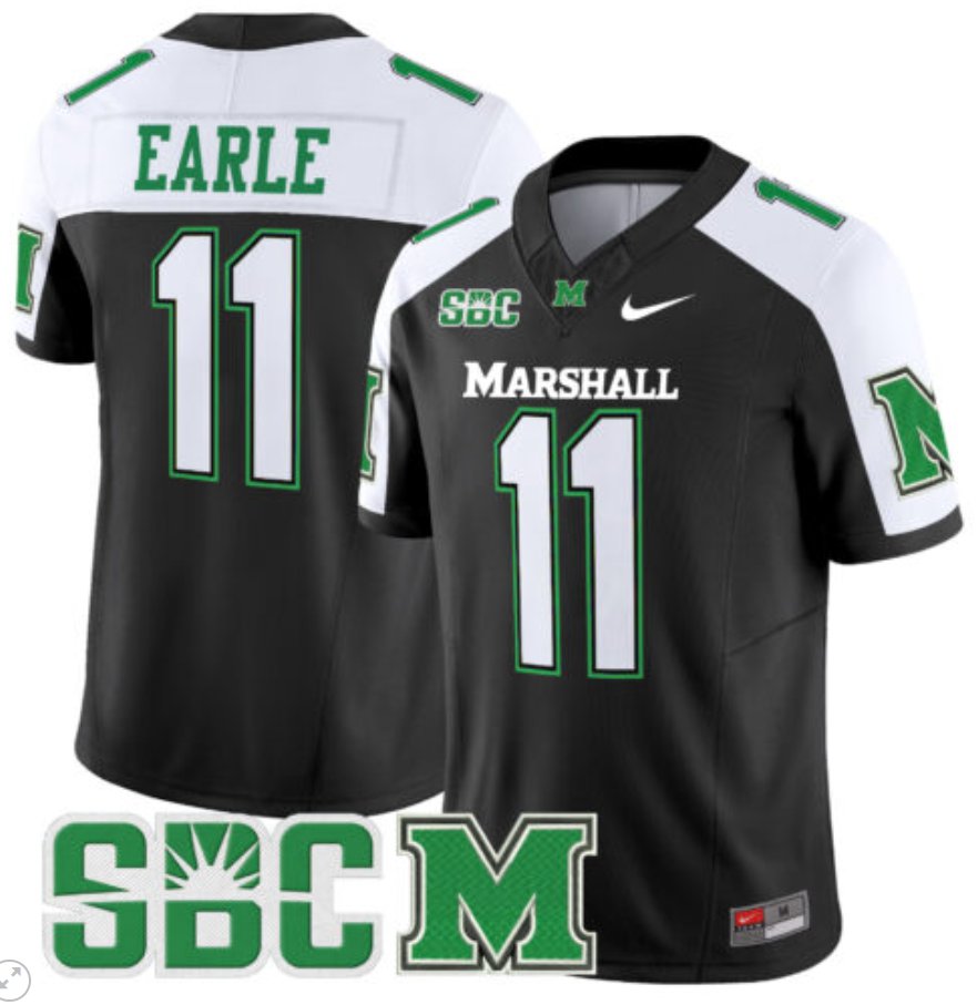 Personalized Stone Earle Jersey #11 Marshall Thundering Herd Limited Football Black Alternate