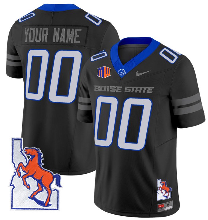 Personalized Custom Boise State Broncos Jersey Name, Number Map Patch Football Black