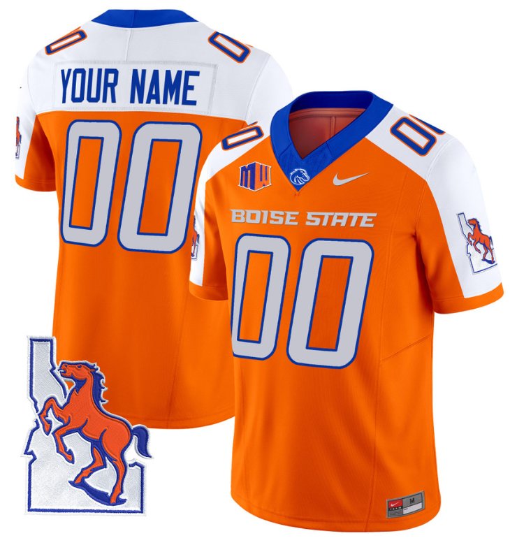 Personalized Custom Boise State Broncos Jersey Name, Number Map Patch Football Orange Alternate