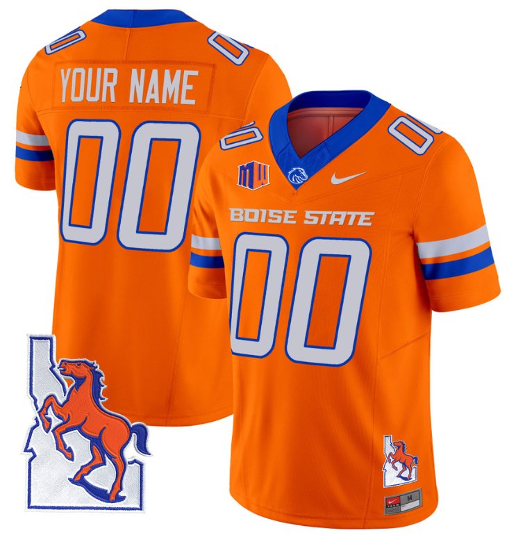 Personalized Custom Boise State Broncos Jersey Name, Number Map Patch Football Orange