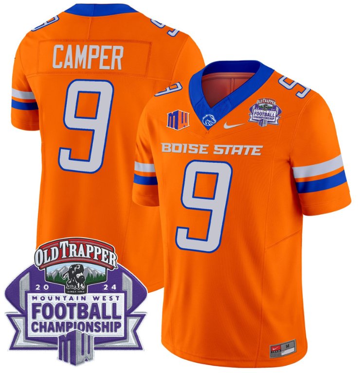 Personalized Cameron Camper Jersey #9 Boise State Broncos 2024 Championship Orange