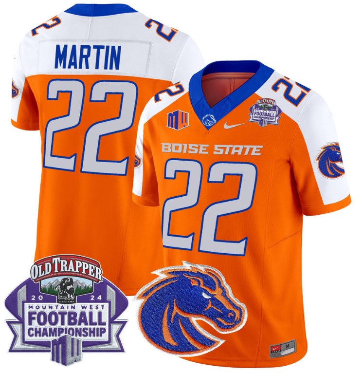 Personalized Doug Martin Jersey #22 Boise State Broncos 2024 Championship Orange Alternate