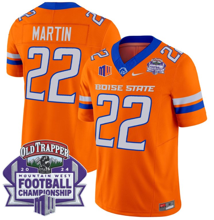 Personalized Doug Martin Jersey #22 Boise State Broncos 2024 Championship Orange