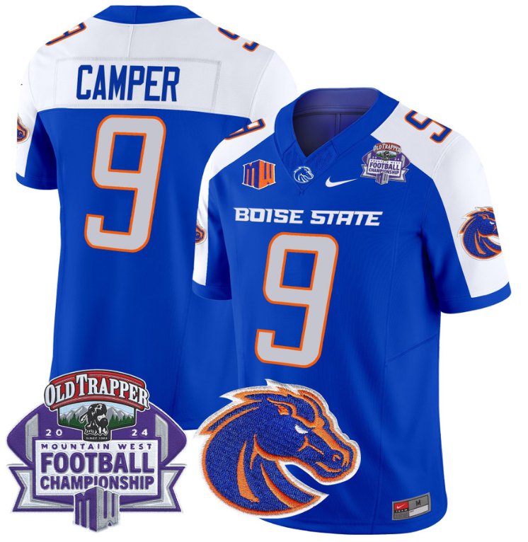 Personalized Cameron Camper Jersey #9 Boise State Broncos 2024 Championship Royal Alternate