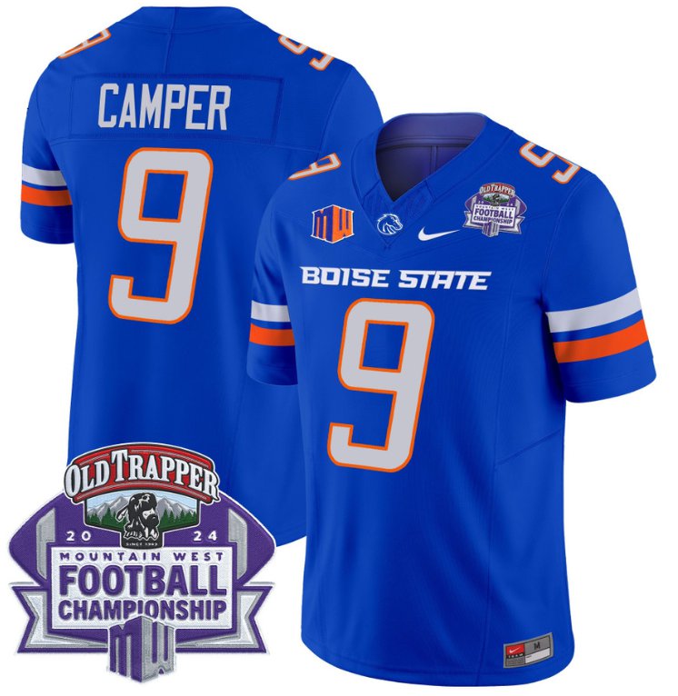 Personalized Cameron Camper Jersey #9 Boise State Broncos 2024 Championship Royal