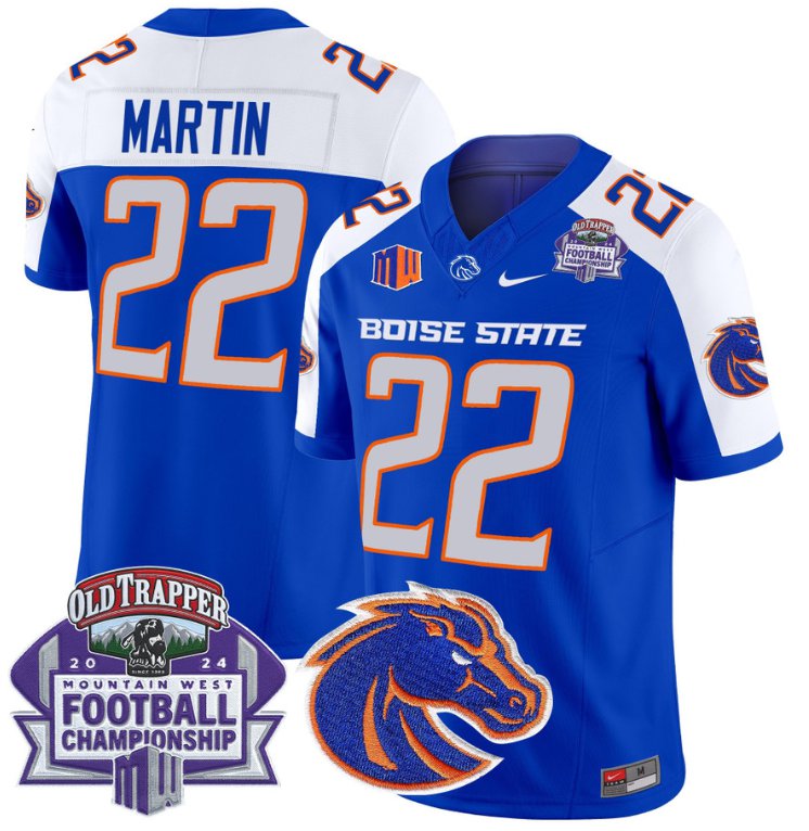 Personalized Doug Martin Jersey #22 Boise State Broncos 2024 Championship Royal Alternate