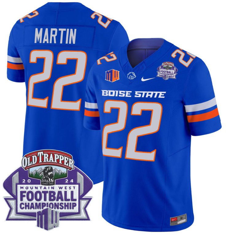 Personalized Doug Martin Jersey #22 Boise State Broncos 2024 Championship Royal