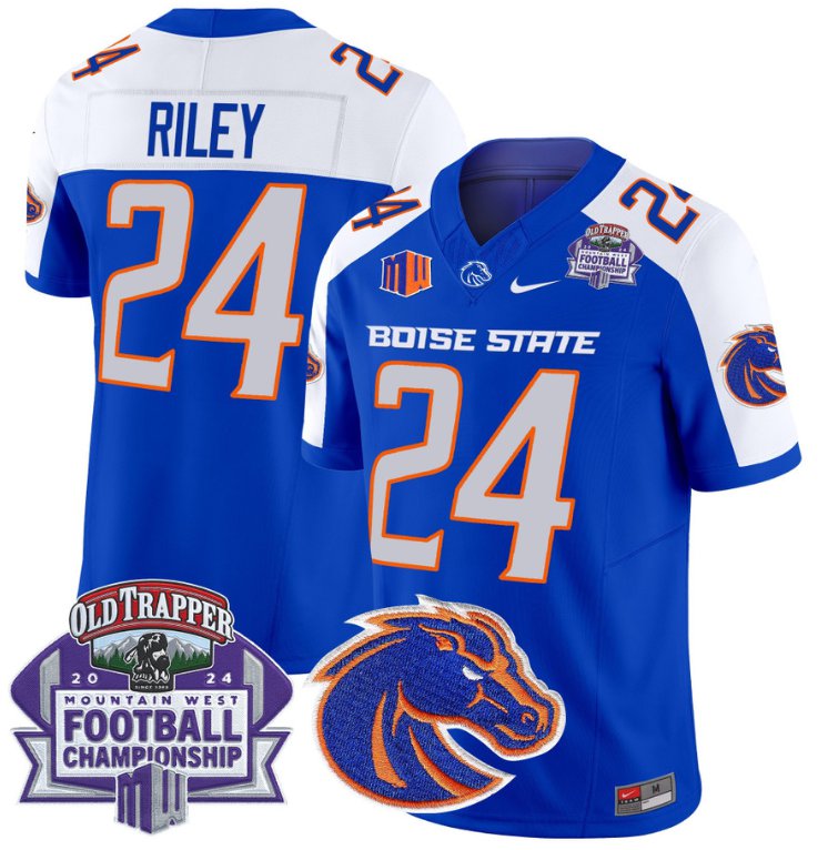 Personalized Dylan Riley Jersey #24 Boise State Broncos 2024 Championship Royal Alternate