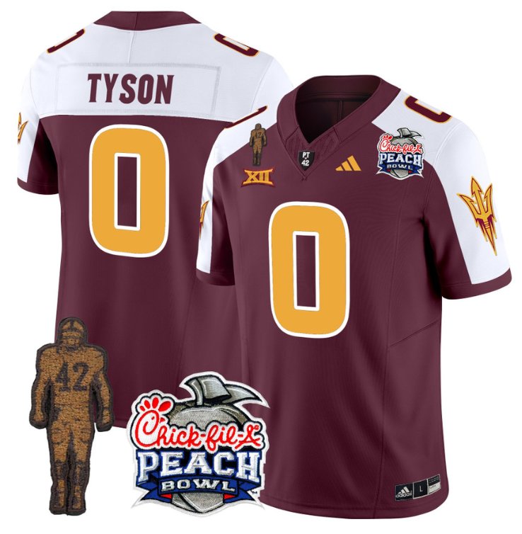 Personalized Jordyn Tyson Jersey #0 Arizona State Sun Devils Pat Tillman Peach Bowl Patch Maroon Alternate