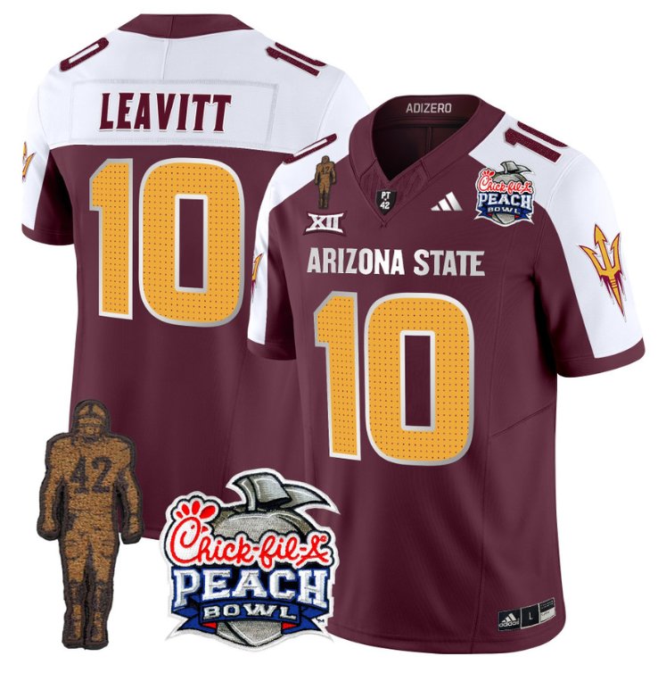 Personalized Sam Leavitt Jersey #10 Arizona State Sun Devils Bowl Patch Football V2 Maroon Alternate