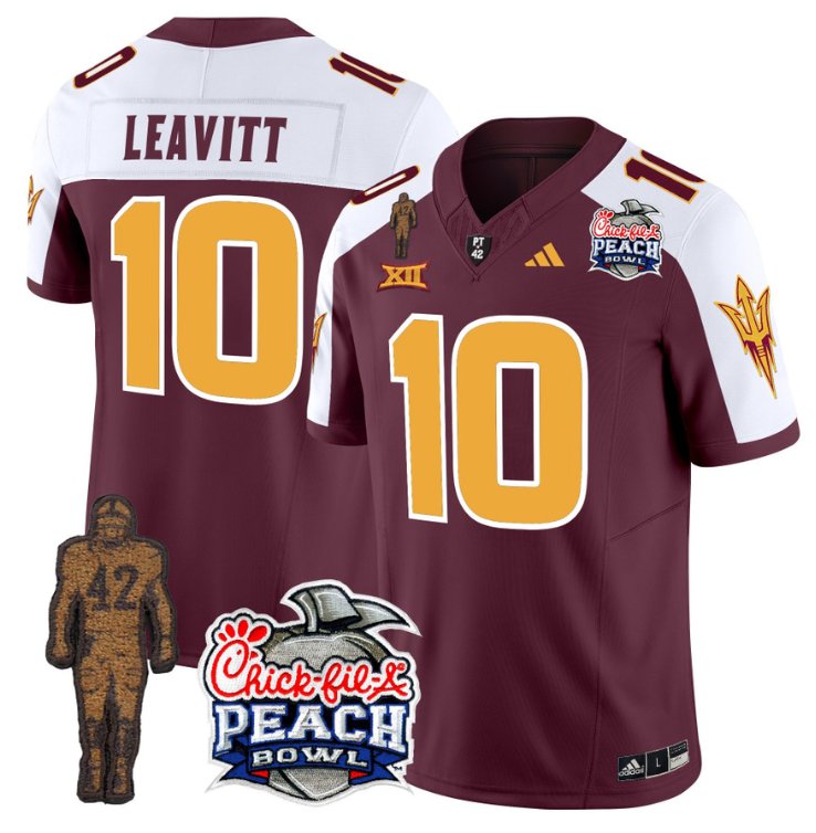 Personalized Sam Leavitt Jersey #10 Arizona State Sun Devils Pat Tillman Peach Bowl Patch Maroon Alternate