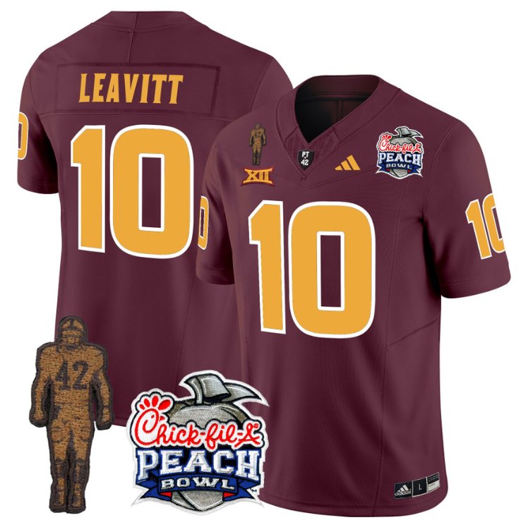 Personalized Sam Leavitt Jersey #10 Arizona State Sun Devils Pat Tillman Peach Bowl Patch Maroon