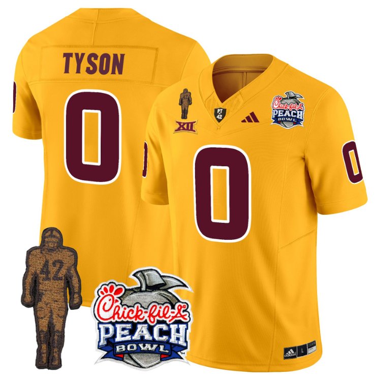 Personalized Jordyn Tyson Jersey #0 Arizona State Sun Devils Pat Tillman Peach Bowl Patch Gold
