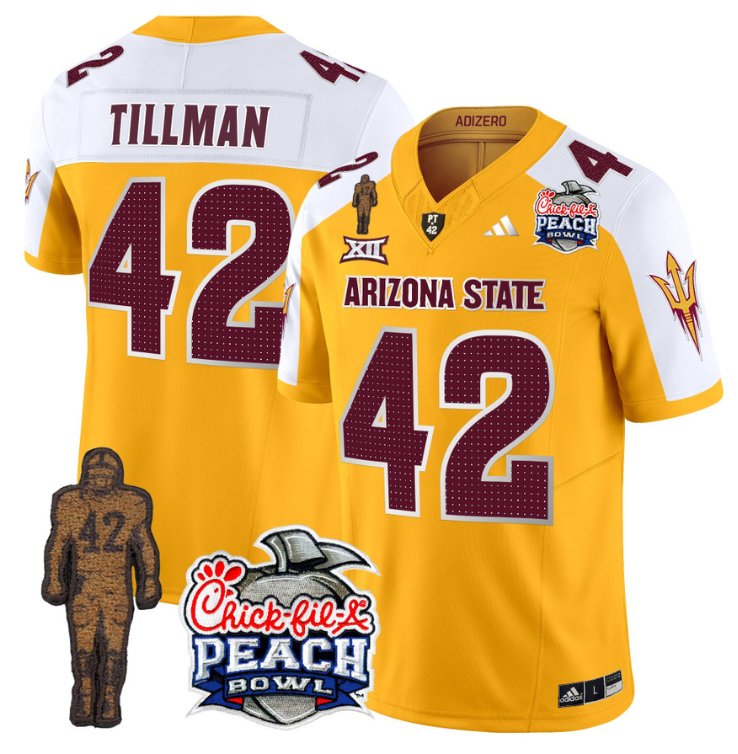 Personalized Pat Tillman Jersey #42 Arizona State Sun Devils Bowl Patch Football V2 Gold Alternate