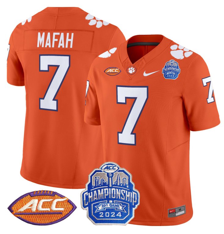 Personalized Phil Mafah Jersey #7 Clemson Tigers 2024 ACC Championship Patch Orange
