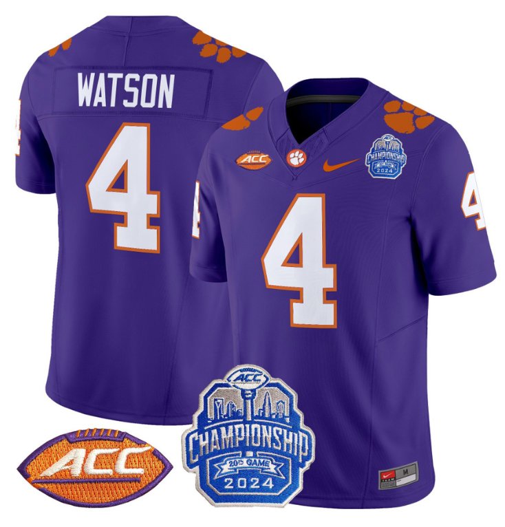 Personalized Deshaun Watson Jersey #4 Clemson Tigers 2024 ACC Championship Patch Purple