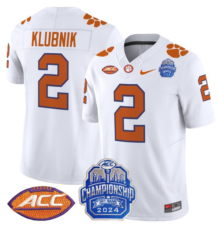 Personalized Cade Klubnik Jersey #2 Clemson Tigers 2024 ACC Championship Patch White