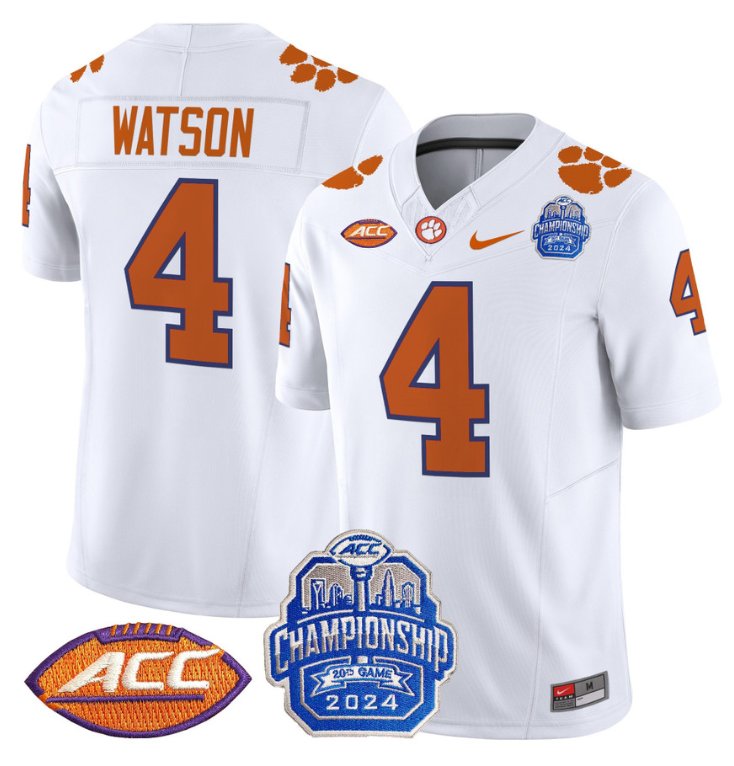Personalized Deshaun Watson Jersey #4 Clemson Tigers 2024 ACC Championship Patch White