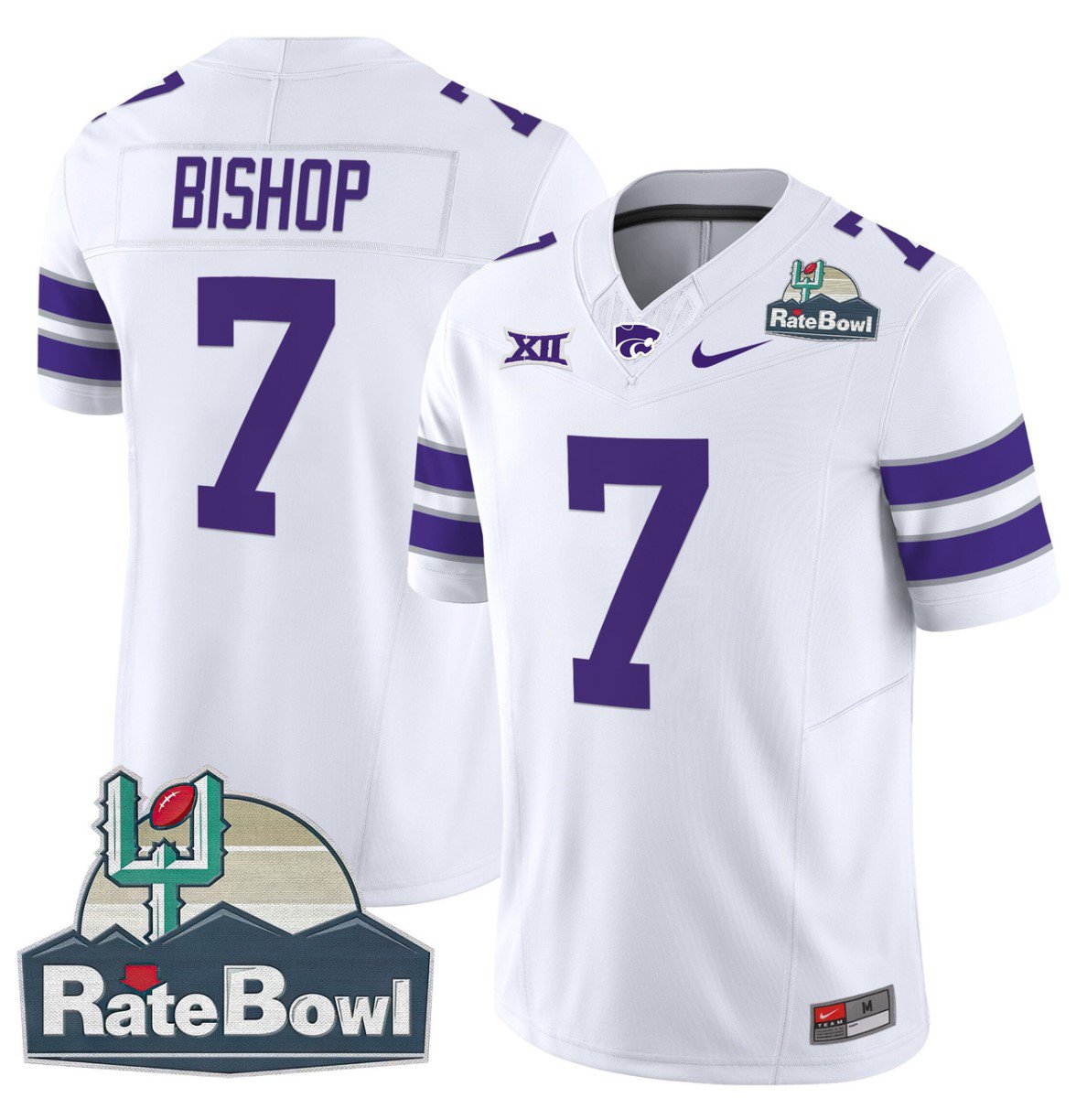 Personalized Michael Bishop Jersey #7 Kansas State Wildcats 2025 Rate Bowl Patch White