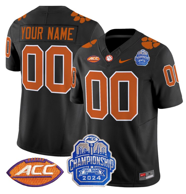 Personalized Custom Clemson Tigers Jersey 2024 ACC Championship Patch Football Black