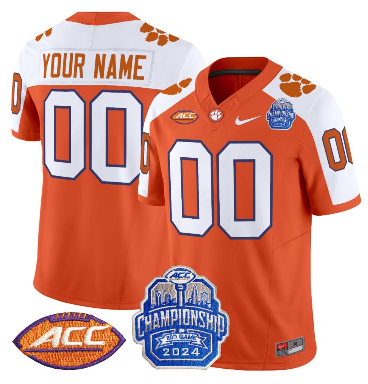 Personalized Custom Clemson Tigers Jersey 2024 ACC Championship Patch Football Orange Alternate