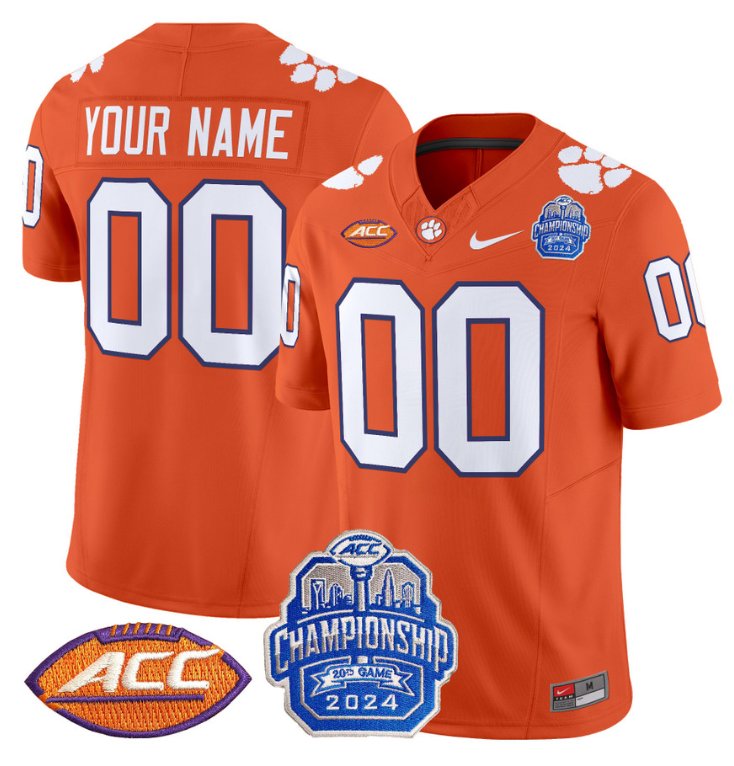 Personalized Custom Clemson Tigers Jersey 2024 ACC Championship Patch Football Orange